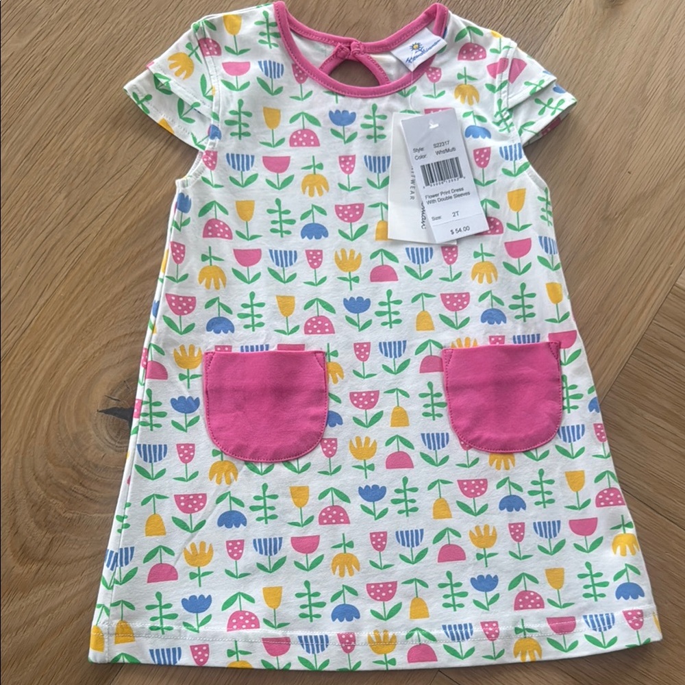 Floral Print Kids Dress with Pink Accents
